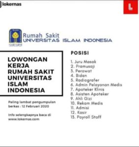 Lowongan Kerja Rumah Sakit Universitas Islam Indonesia Tahun 2020